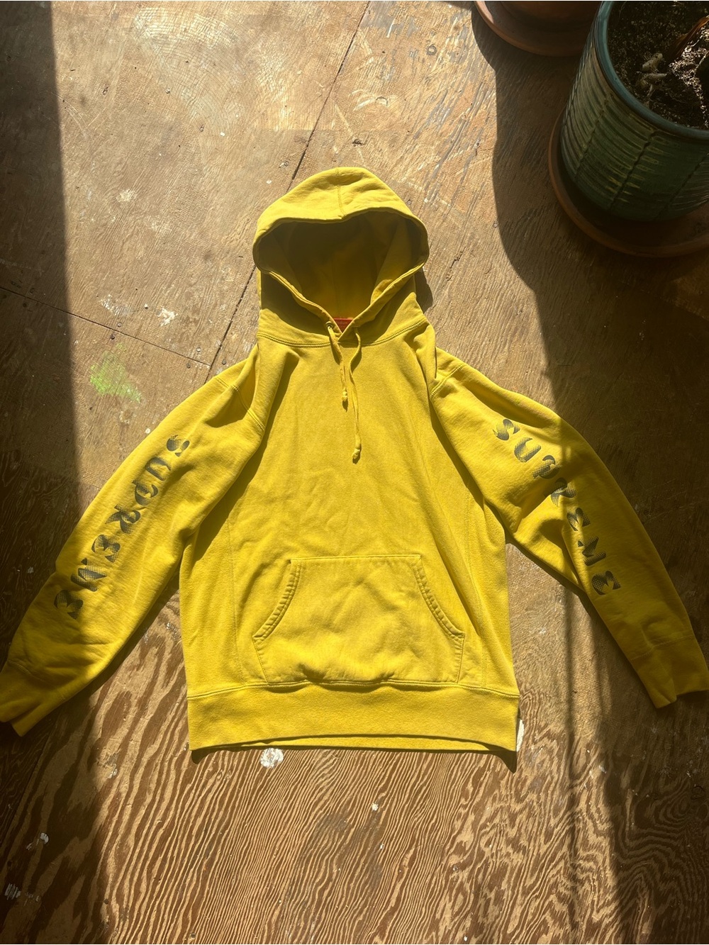 Supreme Yellow Pullover Hoodie with Sleeve Graphics